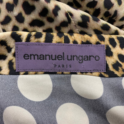 EMANUEL UNGARO Size 6 Beige Animal Print Silk Buttoned Blouse