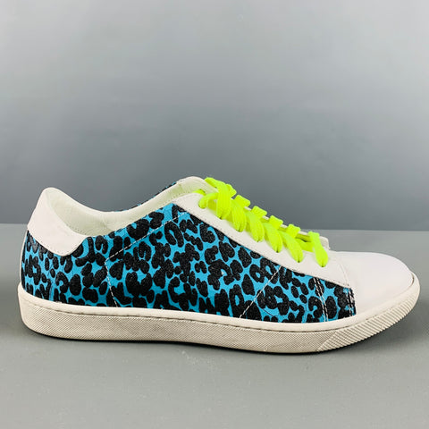AMIRI Size 7 White Black & Blue Embossed Leather Low Top Sneakers