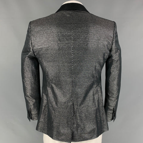 DOLCE & GABBANA Size 42 Black Silver Jacquard Polyester Blend Sport Coat