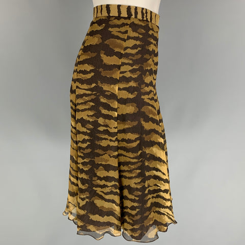 BARATO y CHIC de MOSCHINO Talla 10 Falda debajo de la rodilla de seda con estampado animal marrón y tostado