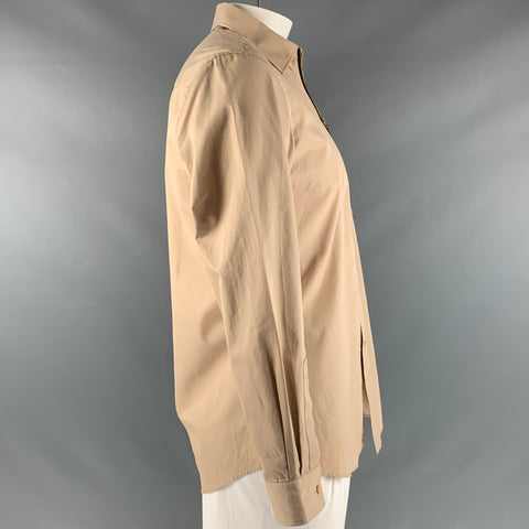 BURBERRY Size S Tan Cotton Half Zip Long Sleeve Shirt