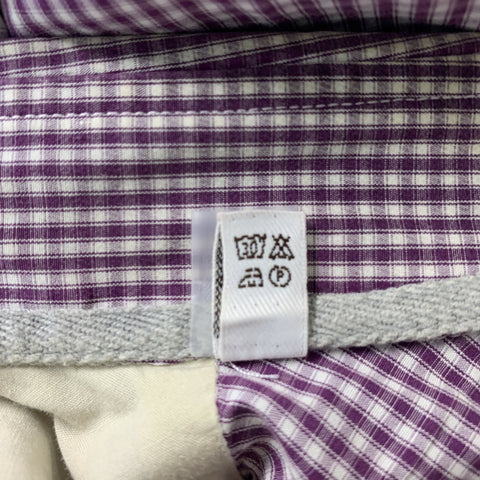 BRUNELLO CUCINELLI Size XL Purple & White Checkered Cotton Long Sleeve Shirt
