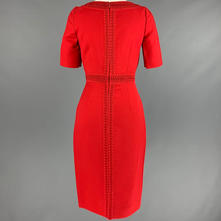 VALENTINO Size 6 Red Silk Wool Short Sleeve Cocktail Dress