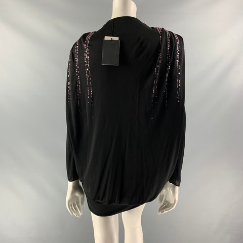 ATTICO Size 4 Black Viscose Beaded Deep Neck Dress