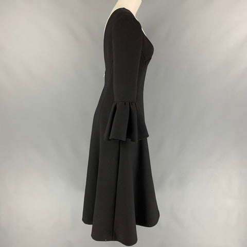 MARC JACOBS Fall 2019 Size 2 Black Wool Blend Deep V-Neck Ruffle Sleeve Dress