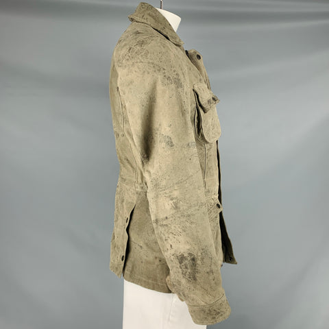 ALLSAINTS Size L Grey Suede Zip Snaps Jacket