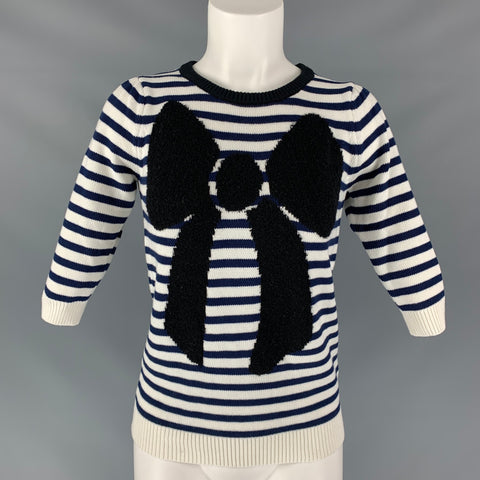 MANOUSH Taille XS Pull à manches courtes en mélange de coton blanc et bleu marine avec nœud rayé