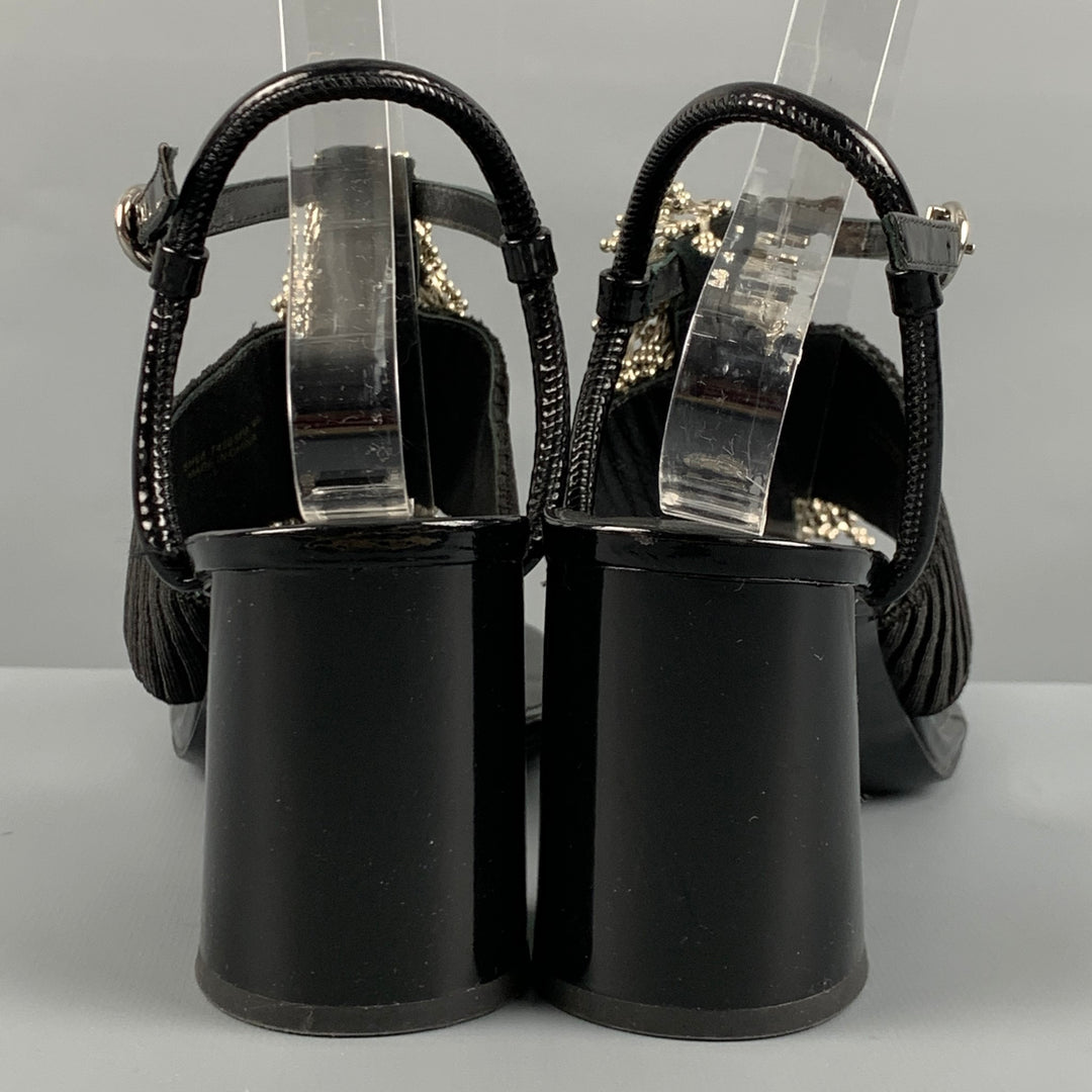 3.1 PHILLIP LIM Size 10 Black Patent Leather Aplique Ankle Strap Sandals