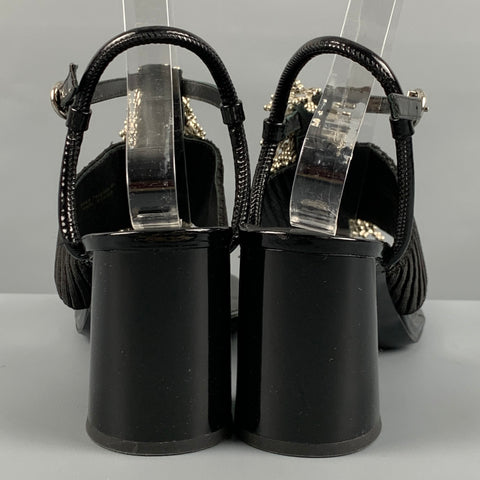 3.1 PHILLIP LIM Size 10 Black Patent Leather Aplique Ankle Strap Sandals
