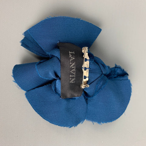 LANVIN Teal Fabric Flower Brooch