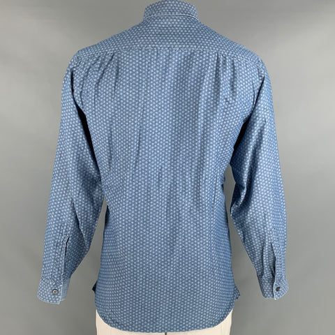 ERMENEGILDO ZEGNA Size L Blue Cotton Linen Long Sleeve Shirt