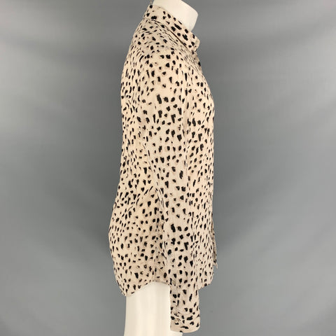 BURBERRY PRORSUM Size S White & Black Animal Print Cotton Long Sleeve Shirt
