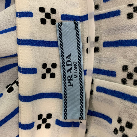 PRADA Size 4 White Blue Viscose Elastane Stripe Pleated Mid-Calf Skirt
