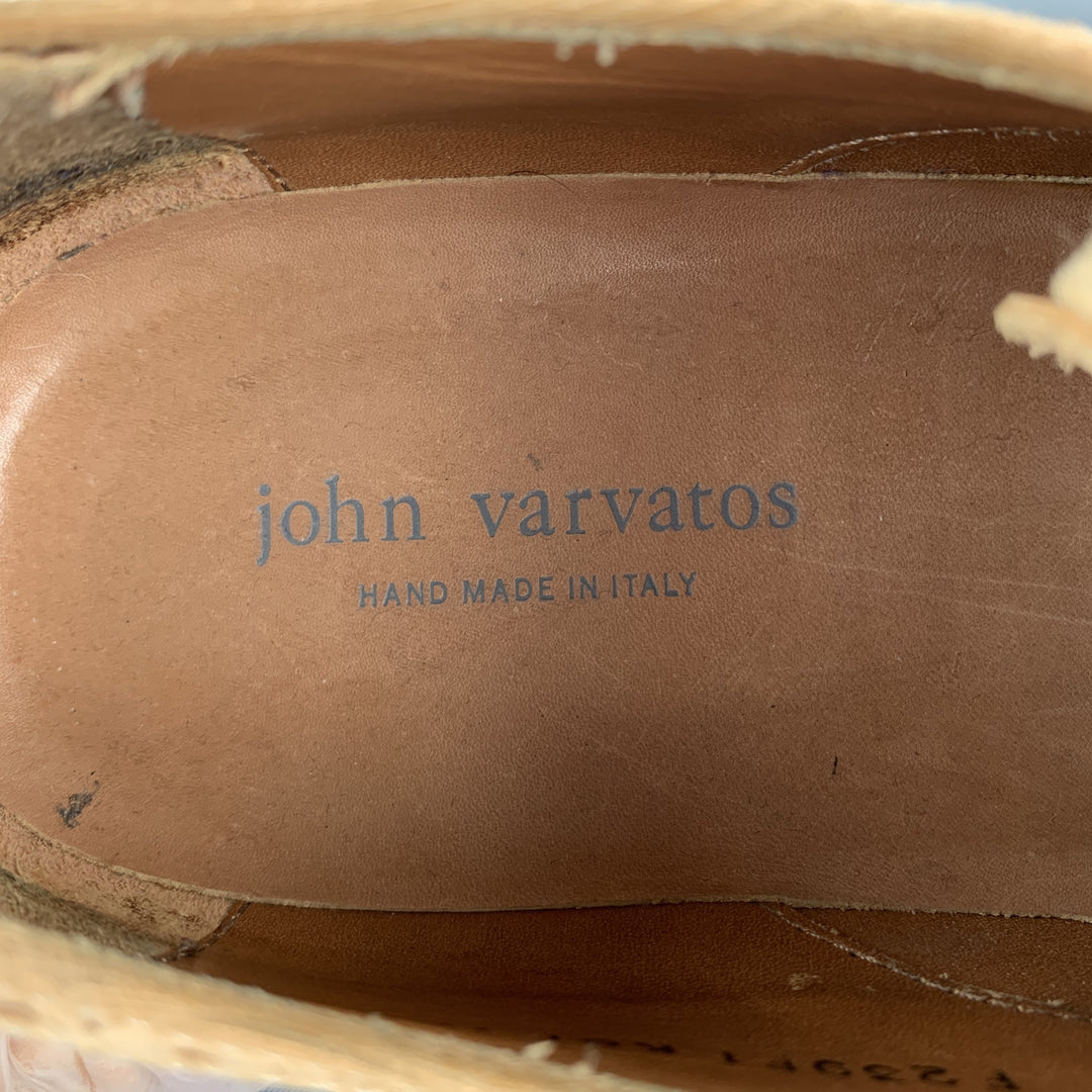 JOHN VARVATOS Talla 10.5 Zapatos con cordones y punta de ala de cuero perforado color canela