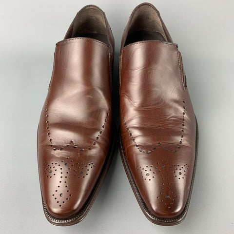 MEZLAN Size 10 Brown Perforated Leather Slip On Loafers