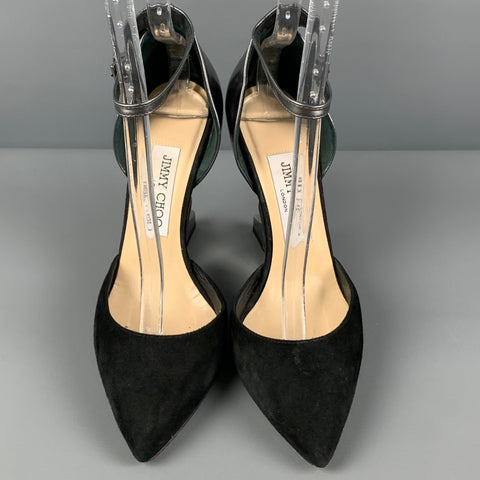 JIMMY CHOO Size 7.5 Black Silver Ankle Strap Pumps