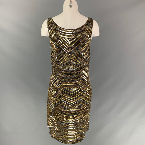 HAUTE HIPPIE Size L Forest Green & Gold Silk Beaded Sleeveless Dress