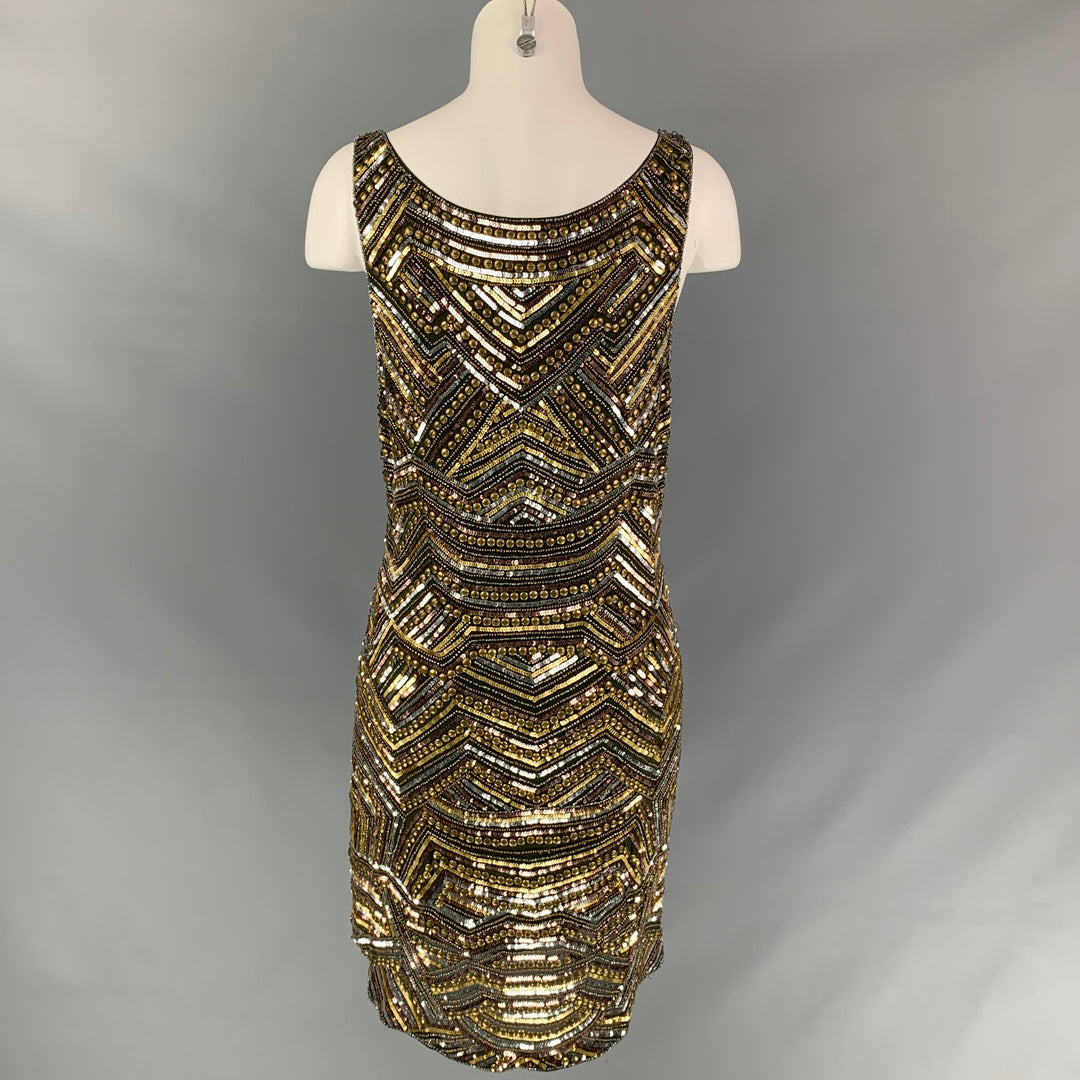 HAUTE HIPPIE Size L Forest Green & Gold Silk Beaded Sleeveless Dress Sui Generis Designer Consignment HAUTE HIPPIE Size L Forest Green & Gold Silk Beaded Sleeveless Dress Sui Generis Designer Consignment