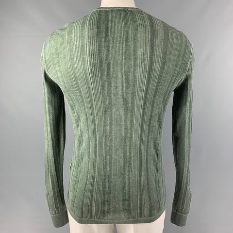 JOHN VARVATOS Size L Green Ribbed Cotton Henley Pullover