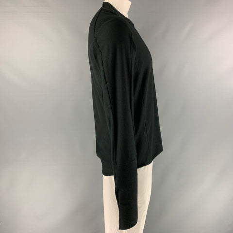 DEVOA Size L Black Solid Cotton Raw edge Long Sleeve Shirt