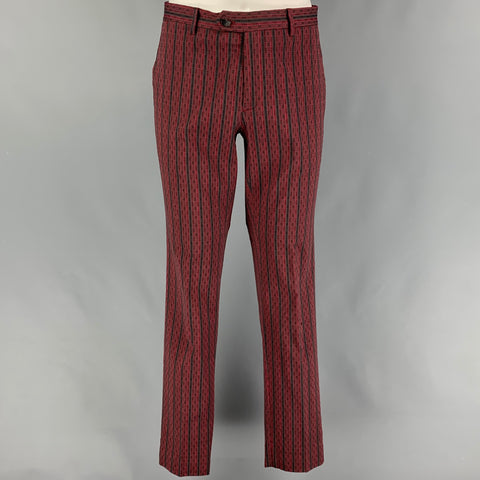 ETRO Size 38 Burgundy Stripe Cotton Silk Notch Lapel Suit