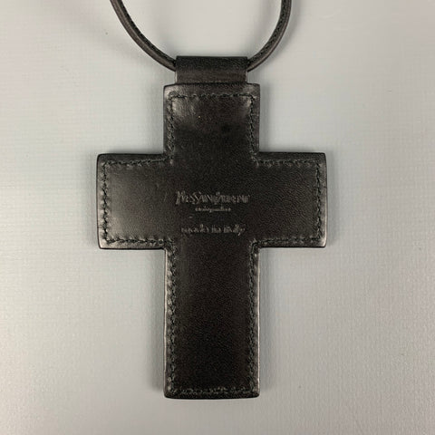 YVES SAINT LAURENT Black Leather Cross Necklace
