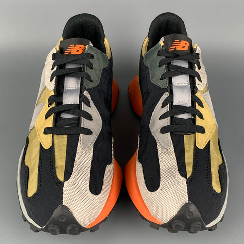 NEW BALANCE 327 Size 10.5 Black Orange Olive Color Block Nylon Sneakers