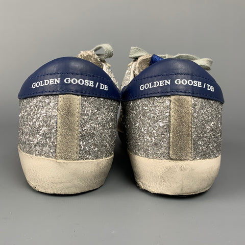 GOLDEN GOOSE 2019 Superstar Taille 8 Baskets basses à paillettes argentées et bleues
