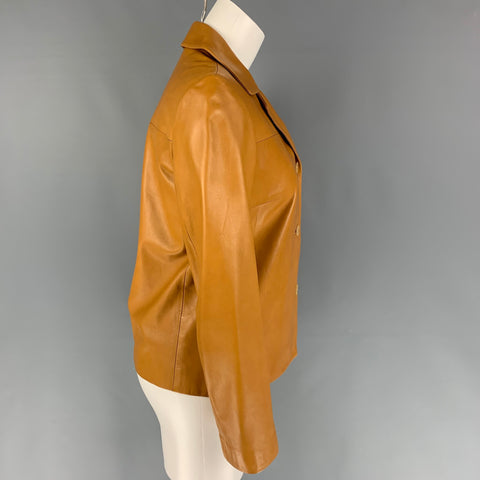 LUCIANO BARBERA Taille 4 Veste à simple boutonnage en cuir moutarde