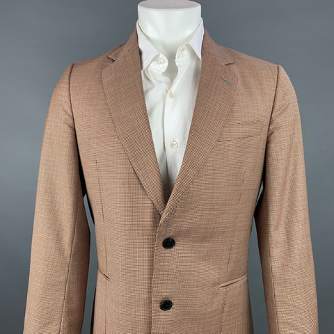 PAUL SMITH Soho Fit Size 40 Tan & Brown Houndstooth Wool Notch Lapel Sport Coat