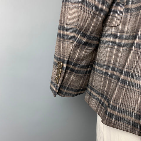 ETRO Size 42 Brown & Grey Plaid Wool Blend Notch Lapel Sport Coat