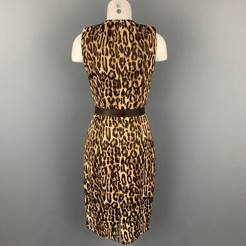 MICHAEL KORS Taille 6 Robe droite en rayonne à imprimé léopard marron