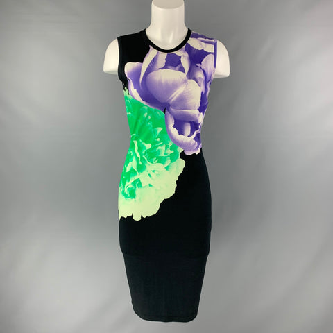 JONATHAN SAUNDERS Talla S Vestido floral de viscosa y elastano negro, morado y verde