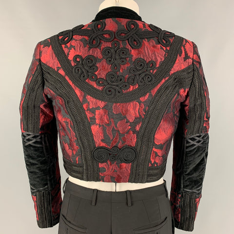 DOLCE & GABBANA SS 2015 Size 36 Red Brocade Viscose Blend Cropped Vest & Jacket