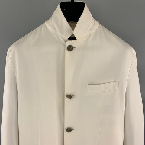 JOHN VARVATOS Size 36 White Cotton / Linen Silver Embossed Metal Buttons Sport Coat