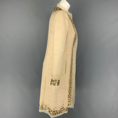 OSCAR DE LA RENTA Size 6 Beige Sequined Open Front Coat