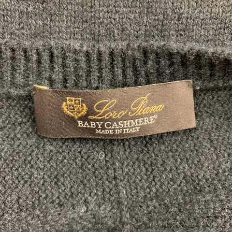 LORO PIANA Size 8 Charcoal Knitted Cashmere Heather Suede Oversized Sweater