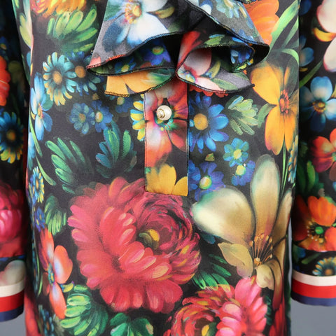 GUCCI by Alessandro Michele Size 6 / IT 42 Floral Silk Ruffled Bow Collar Dress GUCCI