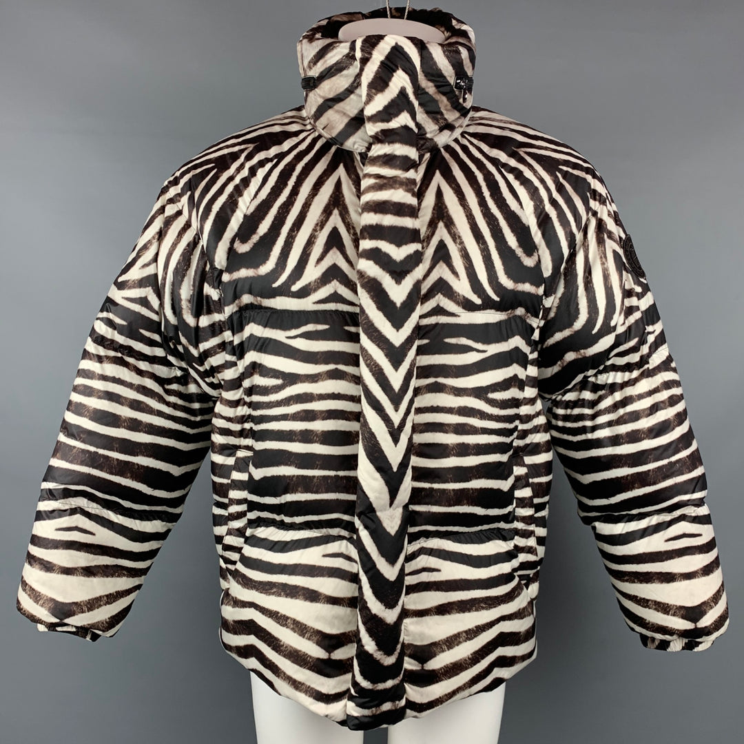 JEAN PAUL GAULTIER x BOSIDENG Brown & White Zebra Print Nylon Down Filled Jacket