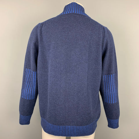 KITON Size XL Blue Cashmere Full Zip High Collar Sweater