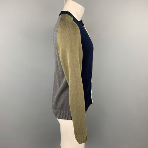WOOSTER + LARDINI Size M Navy & Cream Color Block Cotton Cardigan