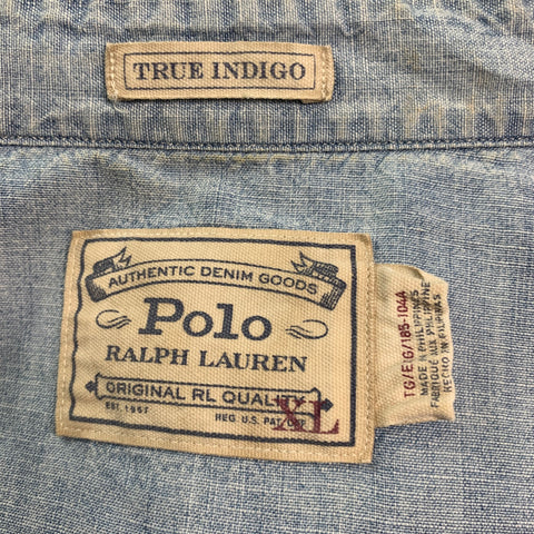 POLO by RALPH LAUREN Size XL Blue Chambray Cotton Western Long Sleeve Shirt