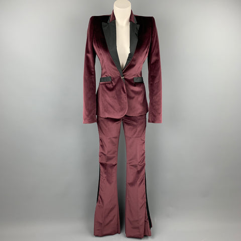JUST CAVALLI Taille 4 Costume de smoking pantalon en velours bordeaux et noir