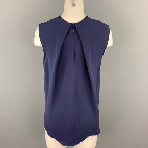 CAROLINA HERRERA Taille 4 Blouse asymétrique sans manches en soie marine