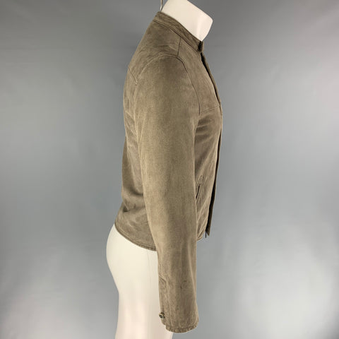 JOHN VARVATOS Chest Size S Size S Green Olive Pinstripe Suede Zip Up Jacket