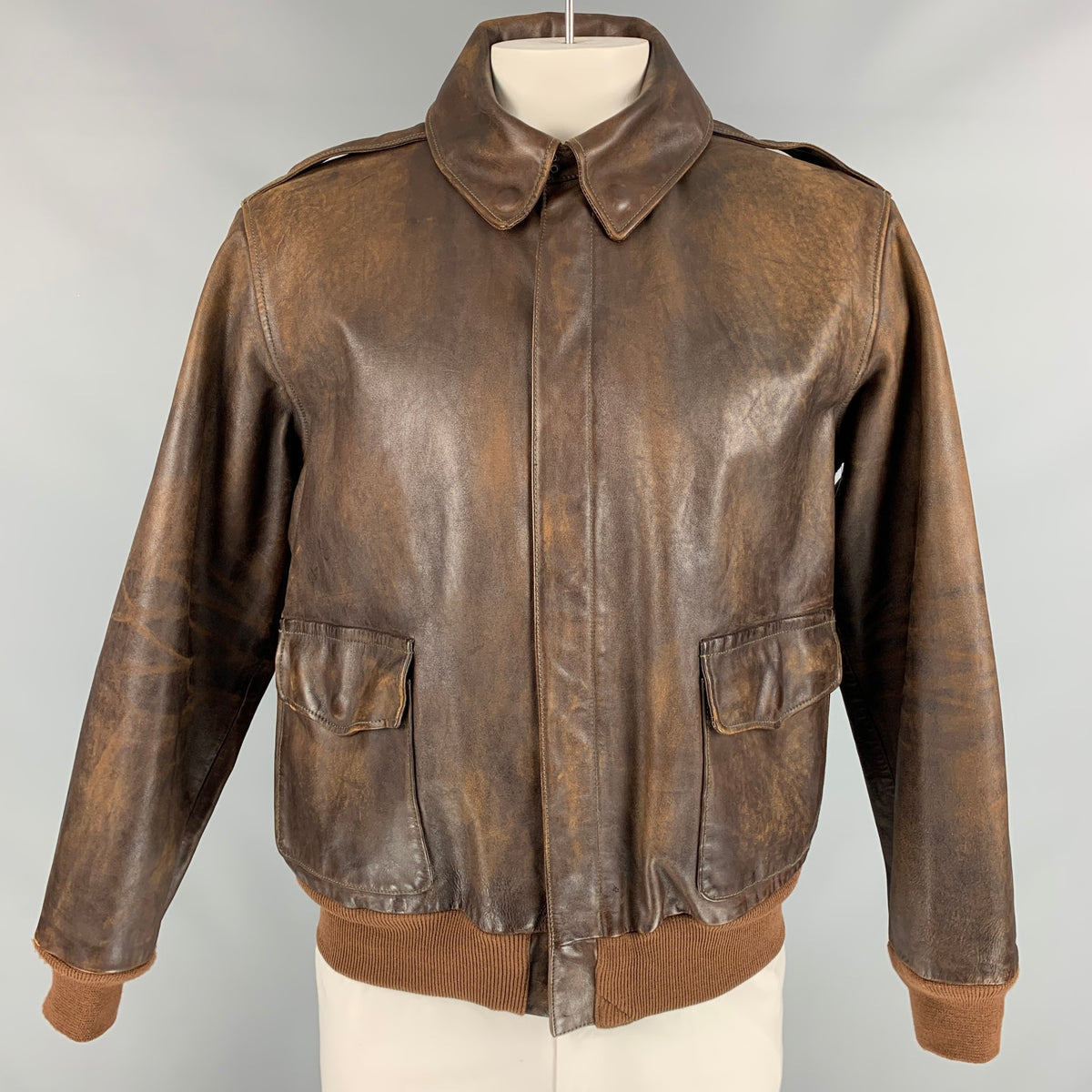 RRL by RALPH LAUREN Type A-2 Size XL Brown Distressed Leather 