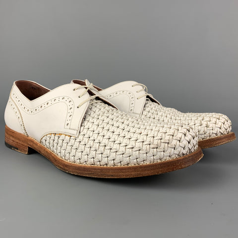 SALVATORE FERRAGAMO Taille 11 Chaussures à lacets en cuir tressé blanc