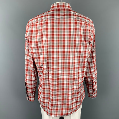 ERMENEGILDO ZEGNA Size XL Red & White Plaid Cotton Long Sleeve Shirt