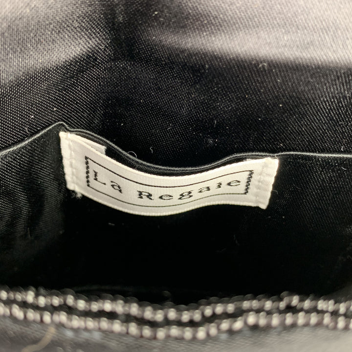 Vintage LA REGALE Black Beaded Satin Wristlet Handbag