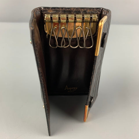 Vintage ASPREY Dark Brown Alligator Leather Key Holder